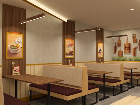 3D visualization of a new Tapa King store interiors showing custom booth seating designed by Bluethumb