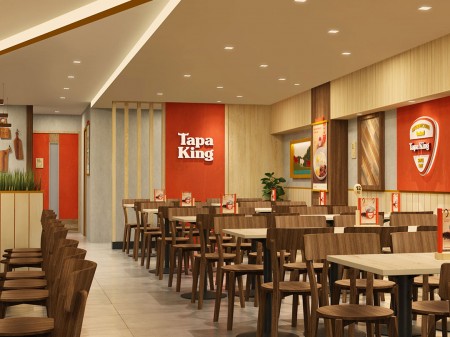 3D visualization of a new Tapa King store designed by Bluethumb showing the ceiling sunrise accent